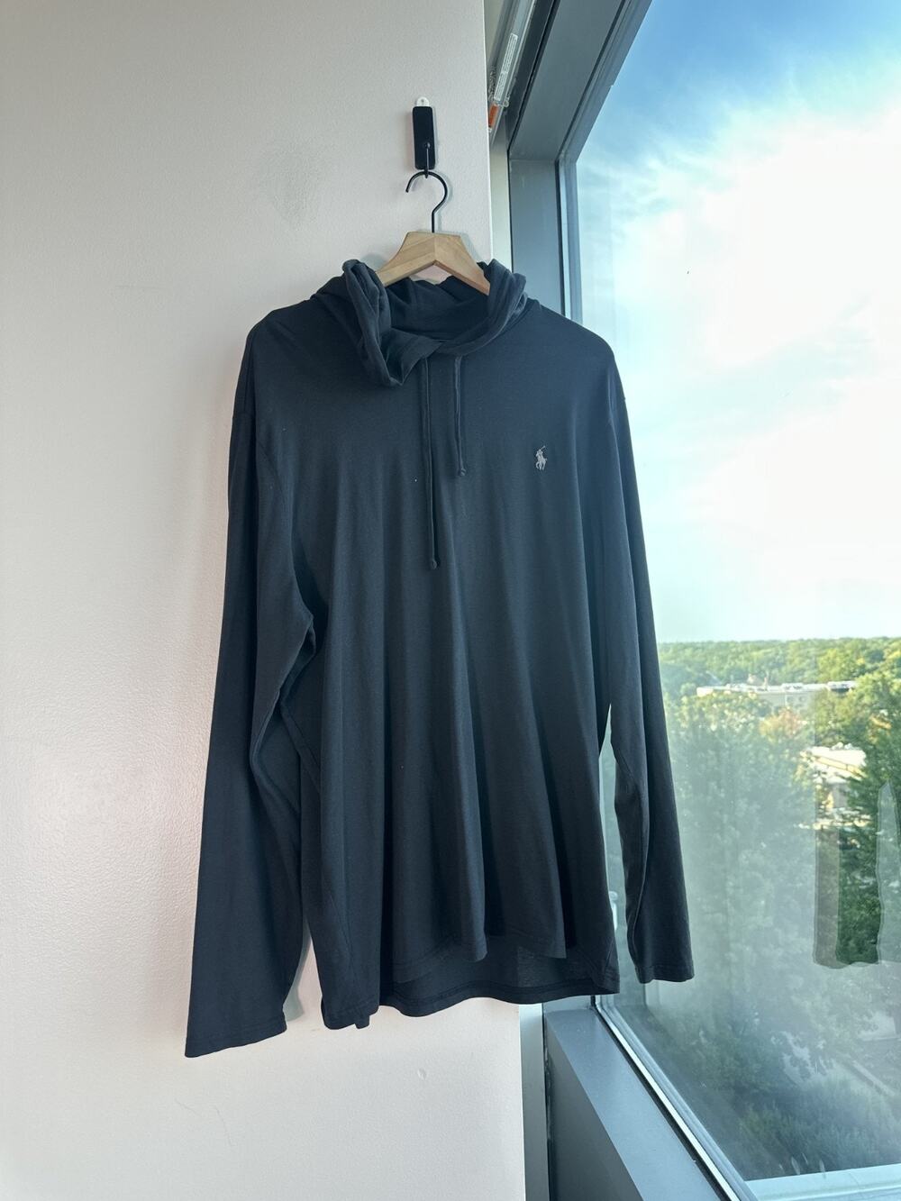 Polo Ralph Lauren Mens Black Long Sleeve Hooded T-shirt Size XL
